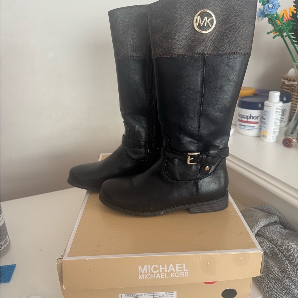 Girls Michael Kors Black and Brown Knee-High Boots